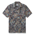 Men wearing a vintage scrollwork print camp collar shirt in cotton.