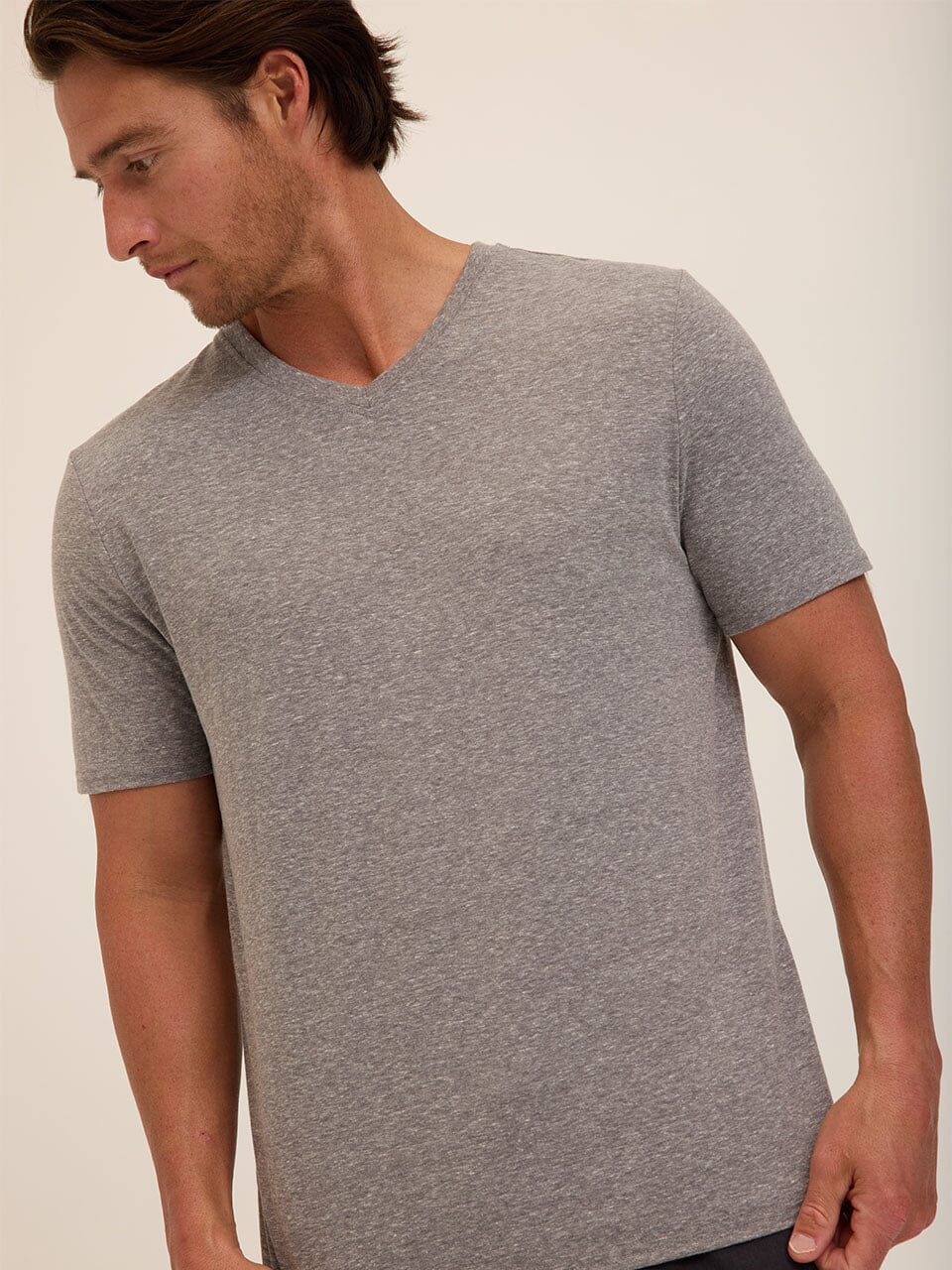 Men's Core Triblend Jersey V-Neck Tee in Heathered Grey