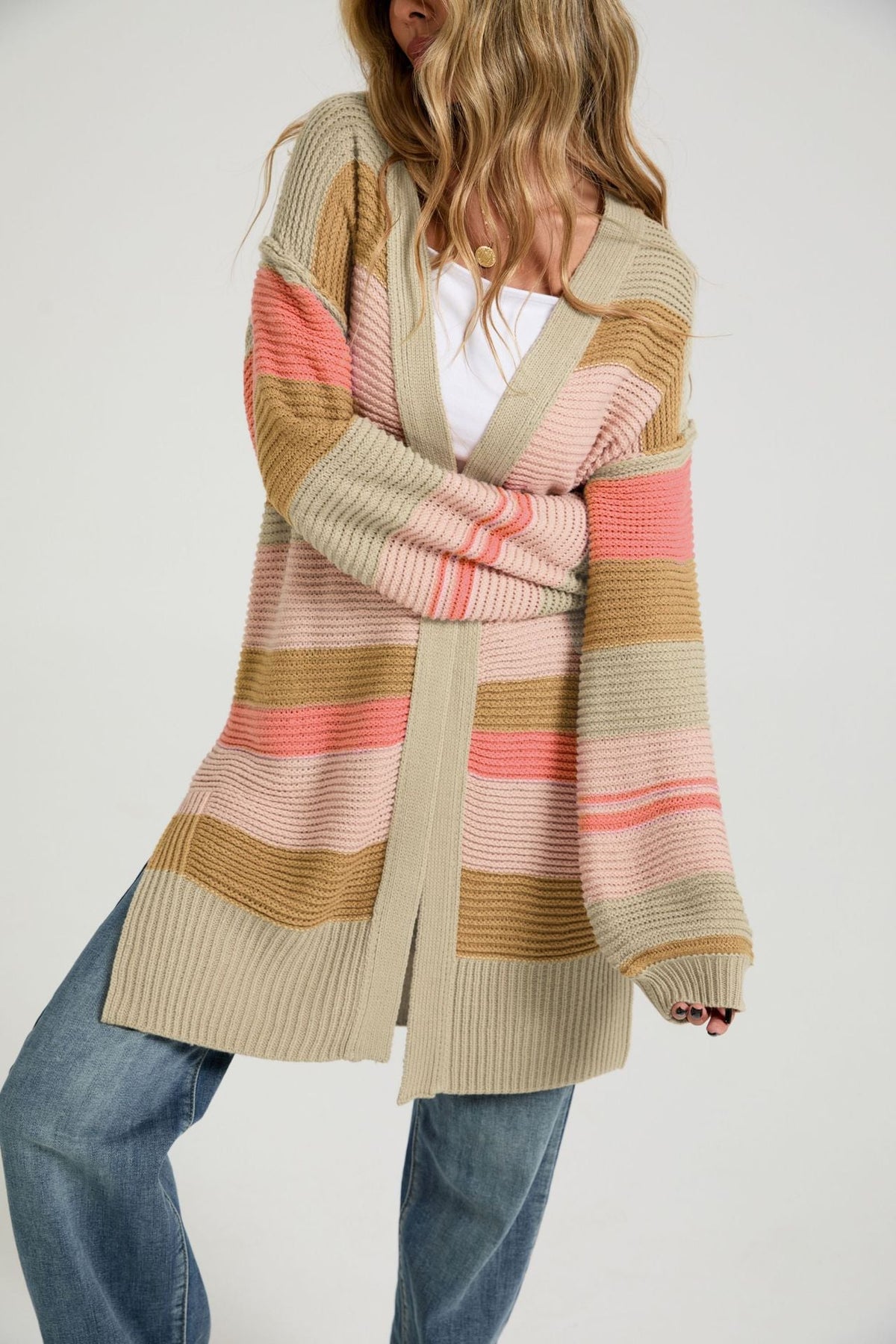 Women's Color-Block Striped Knit Cardigan Coat