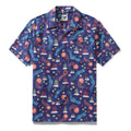 Men's cotton camp collar Hawaiian shirt with navy blue and coral underwater sea creature print