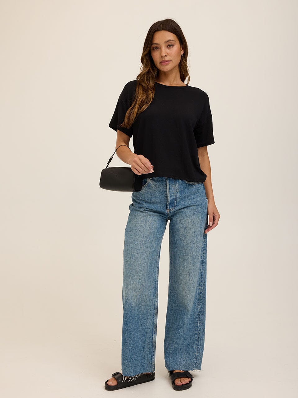 Core Modal Terry Crew Neck Tee in Black for Loungewear