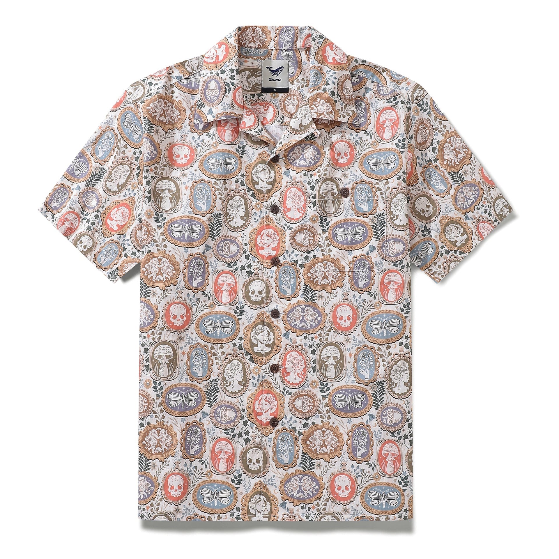 Men's dark academia print camp collar shirt with cameo and ivy pattern in 100% cotton
