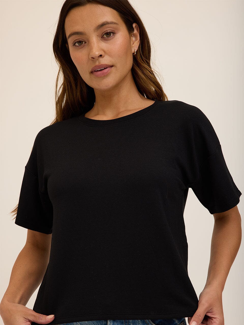 Core Modal Terry Crew Neck Tee in Black for Loungewear