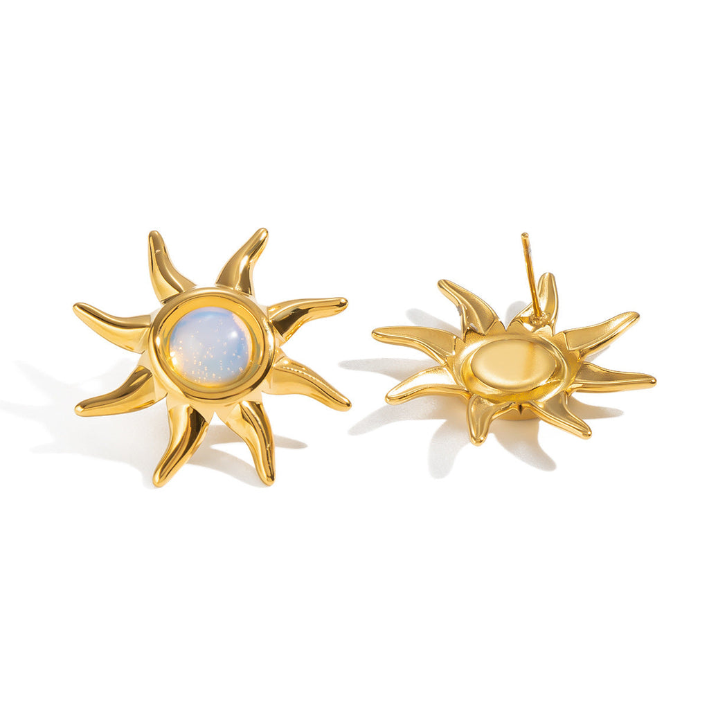 Sun Natural Stone Stud Earrings For Women