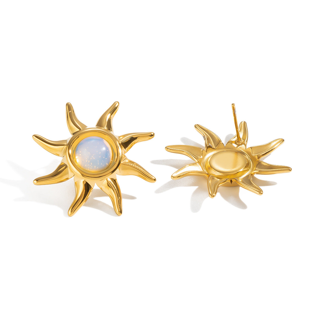 Sun Natural Stone Stud Earrings For Women
