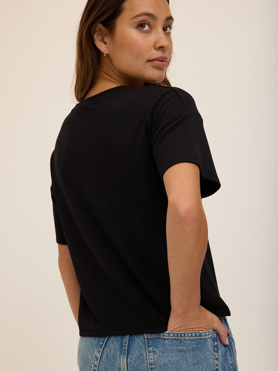 Core Modal Terry Crew Neck Tee in Black for Loungewear
