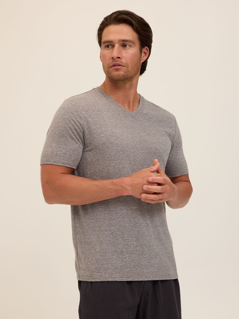 Men's Core Triblend Jersey V-Neck Tee in Heathered Grey