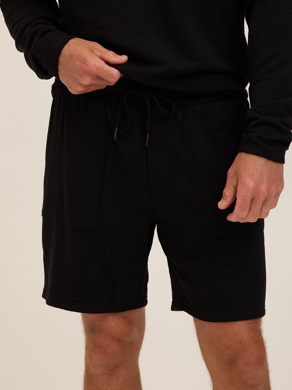 Men's Core Feather Fleece Short - Relaxed Fit Solid Black Shorts