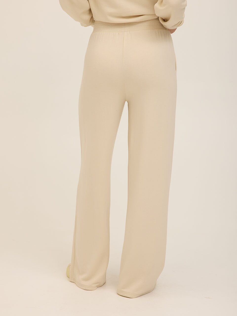 Core Feather Fleece High-Rise Wide-Leg Sweatpant in Cream