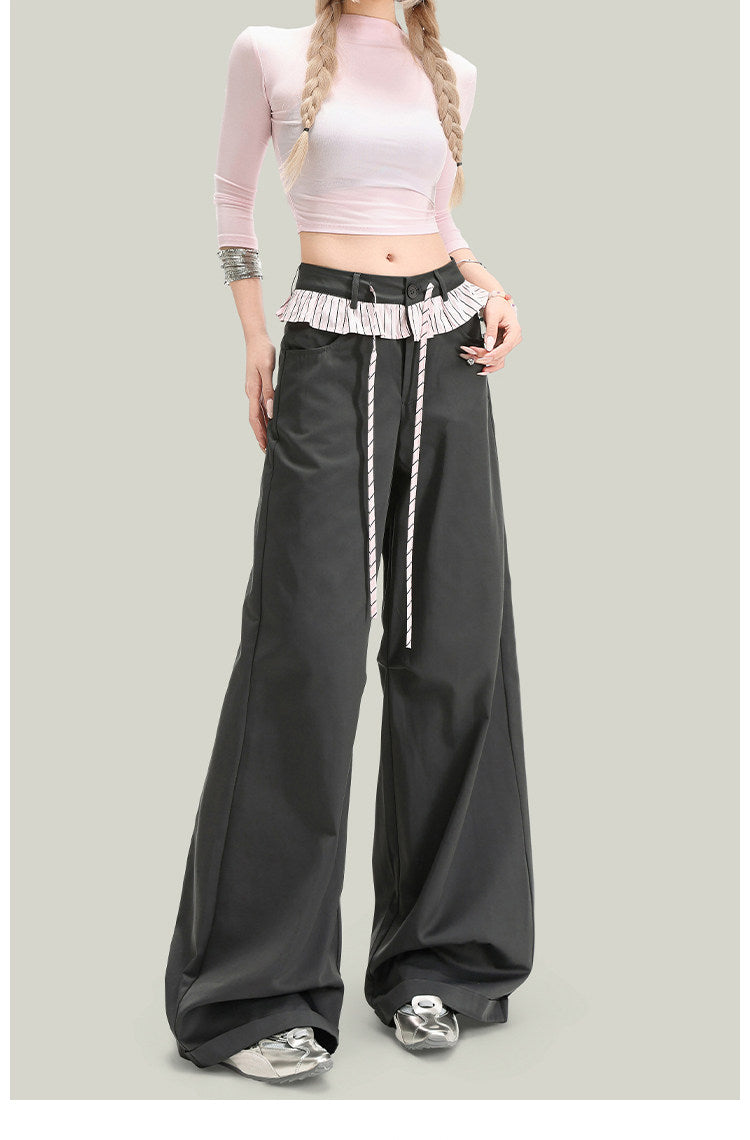 Women’s Vintage Style Wide Leg Casual Pants with Striped Trim - Image 5