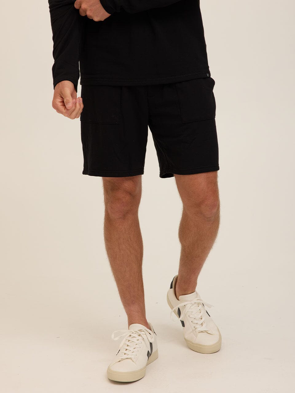 Men's Core Feather Fleece Short - Relaxed Fit Solid Black Shorts