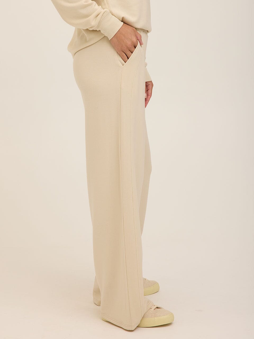 Core Feather Fleece High-Rise Wide-Leg Sweatpant in Cream