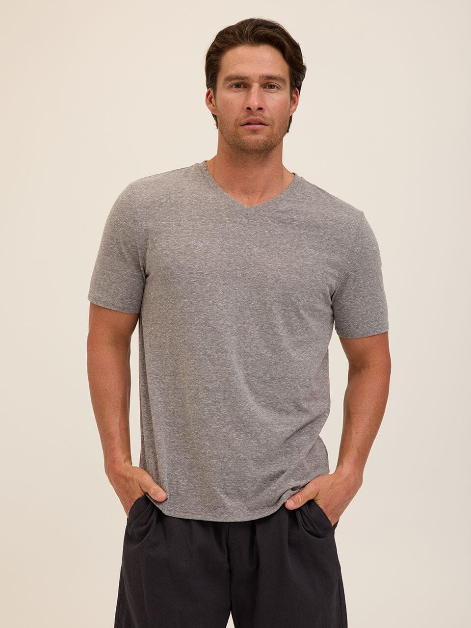 Men's Core Triblend Jersey V-Neck Tee in Heathered Grey
