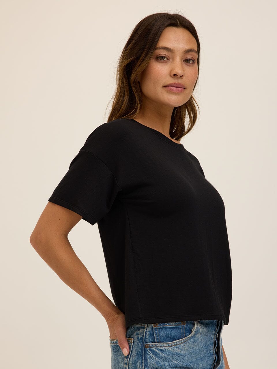 Core Modal Terry Crew Neck Tee in Black for Loungewear