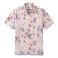 Men's cotton button-down Hawaiian shirt with bamboo, butterfly, and peony floral print