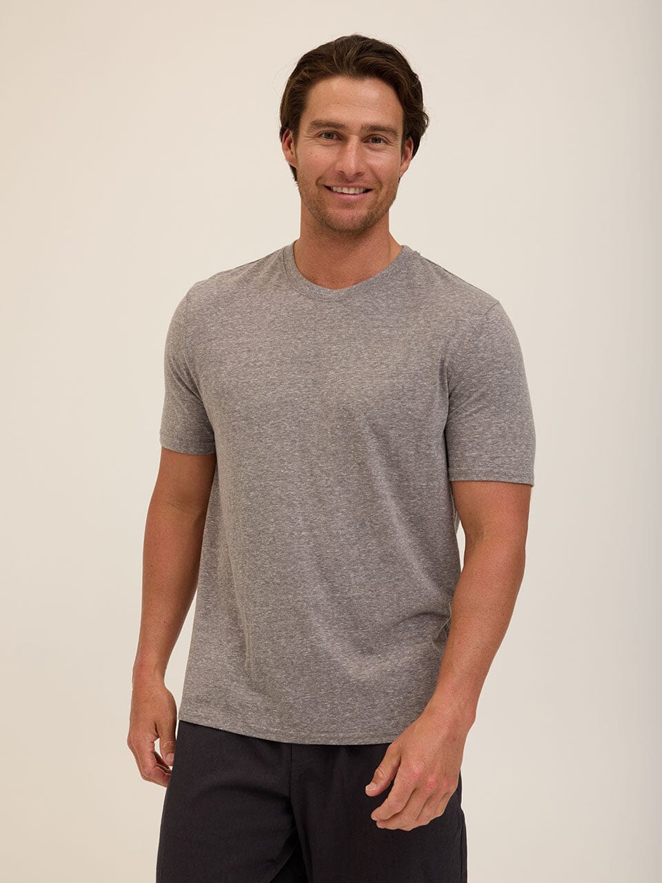 Men's Core Triblend Jersey Crew Neck Tee in a classic cut, showcasing the soft fabric texture