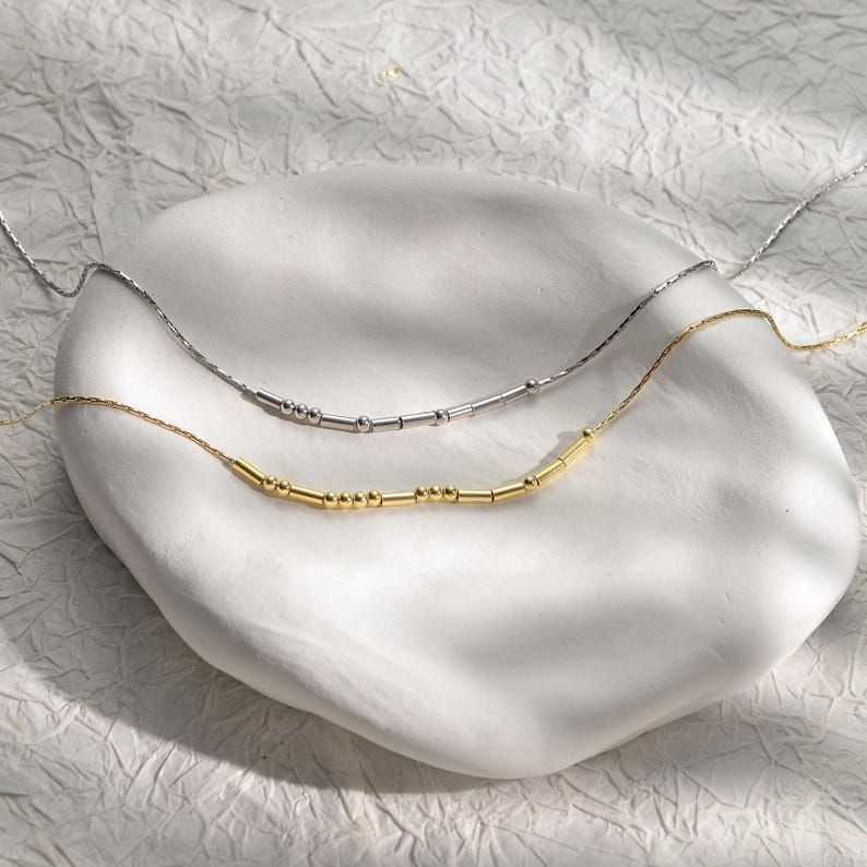 Gold Minimalist Morse Code Custom Name Necklace for Her