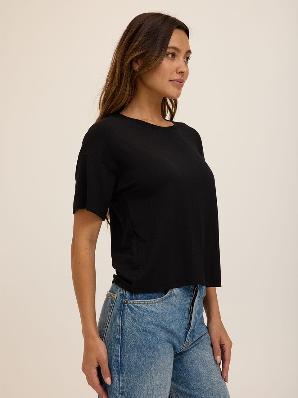 Core Modal Terry Crew Neck Tee in Black for Loungewear