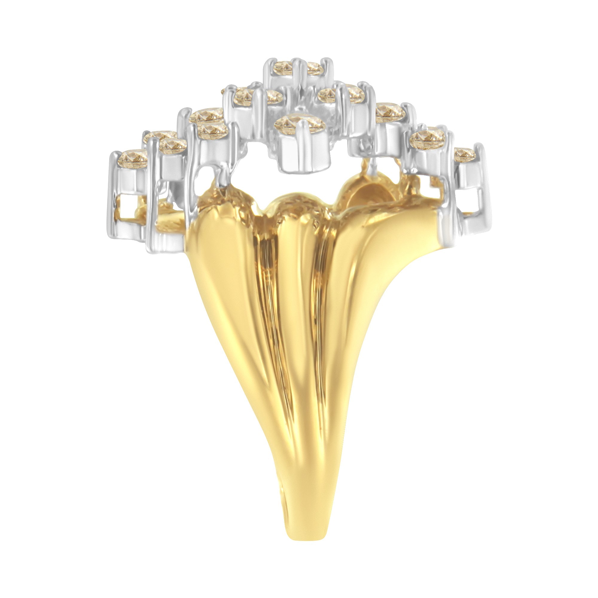 10K Yellow Gold 1 1/2 Cttw Diamond Cluster Tapered Shank Cocktail Ring Cocktail Ring (I-J Color, I1-I2 Clarity) - Ring Size 7