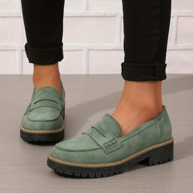 Women Thick-Sole Solid Color Loafers Trendy Chunky Flats