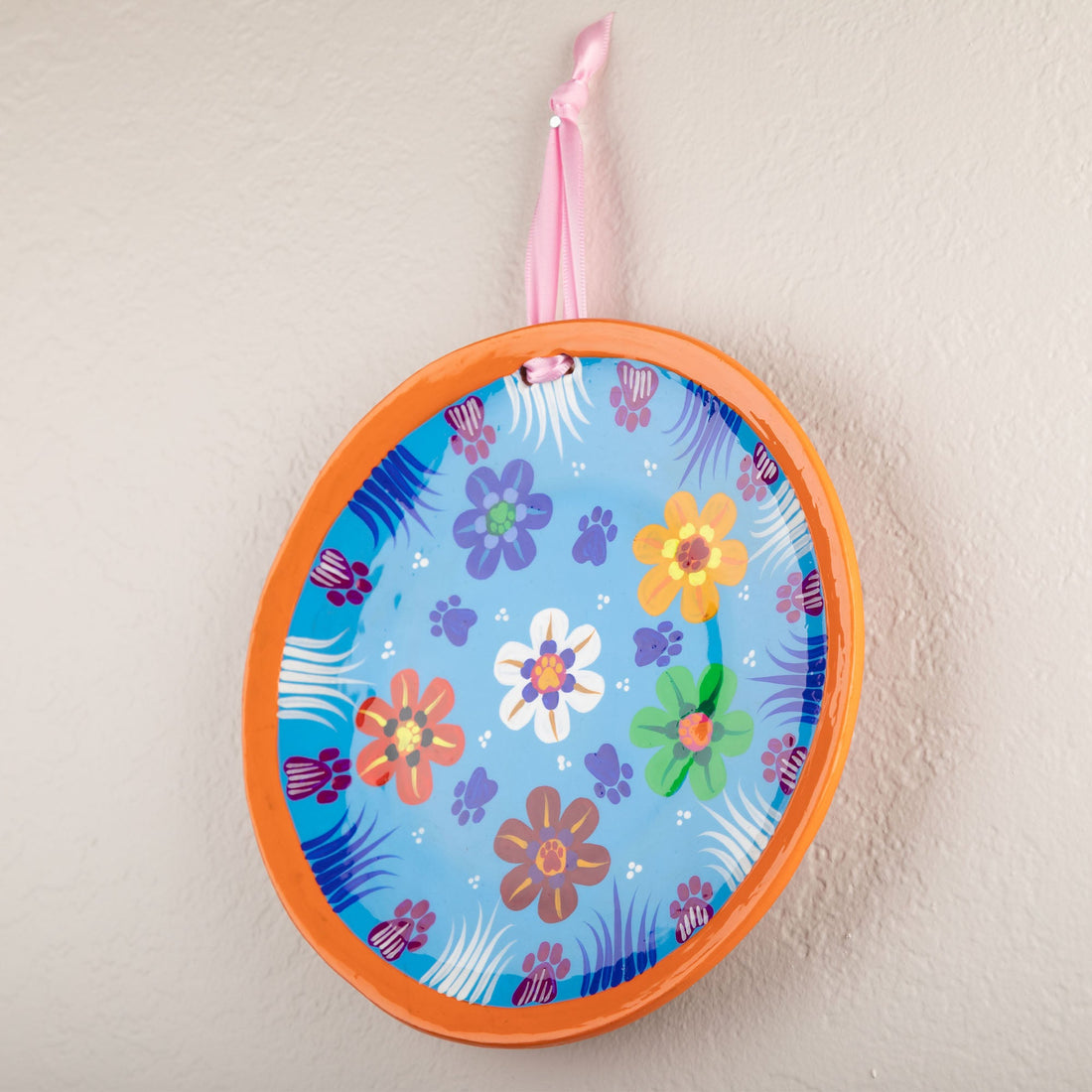 Hand Painted Paws & Flowers Decorative Ceramic Plate