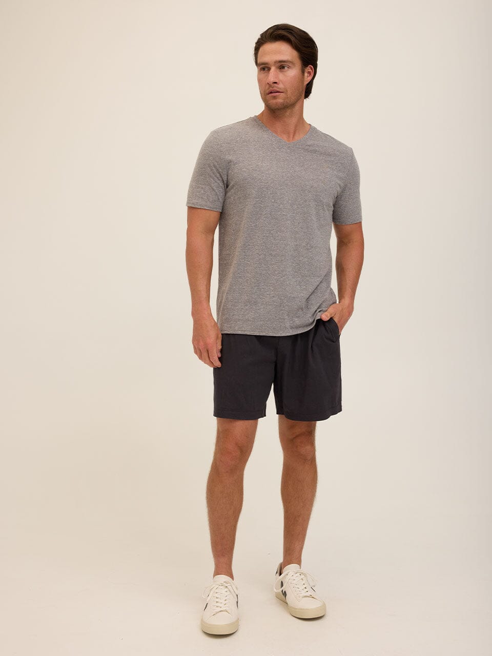 Men's Core Triblend Jersey V-Neck Tee in Heathered Grey