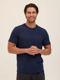 A solid navy blue Men's Core Luxe Jersey crew neck tee with a smooth finish.