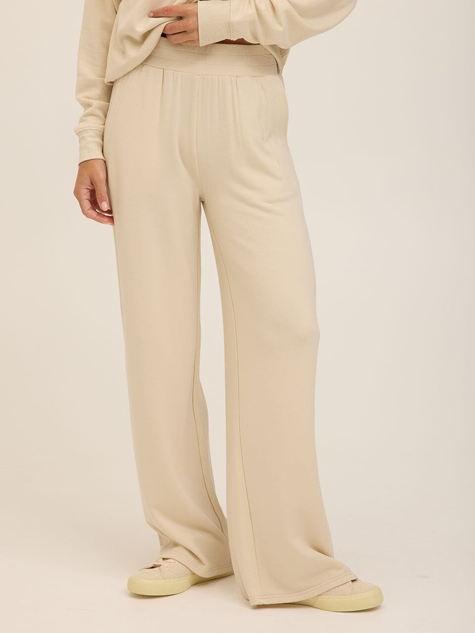 Core Feather Fleece High-Rise Wide-Leg Sweatpant in Cream