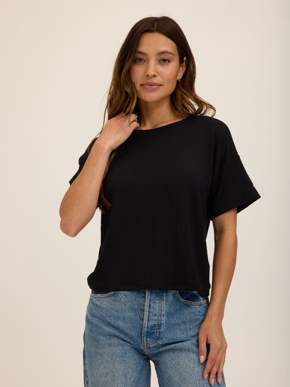 Core Modal Terry Crew Neck Tee in Black for Loungewear