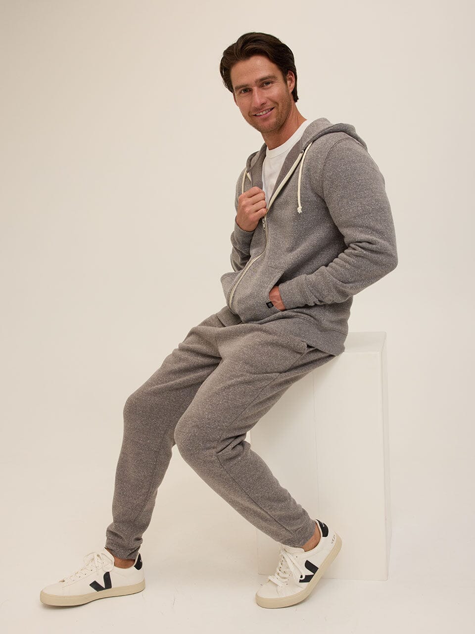 Men's Core Triblend Fleece Zip Hoodie - Athletic Grey Knit Layer