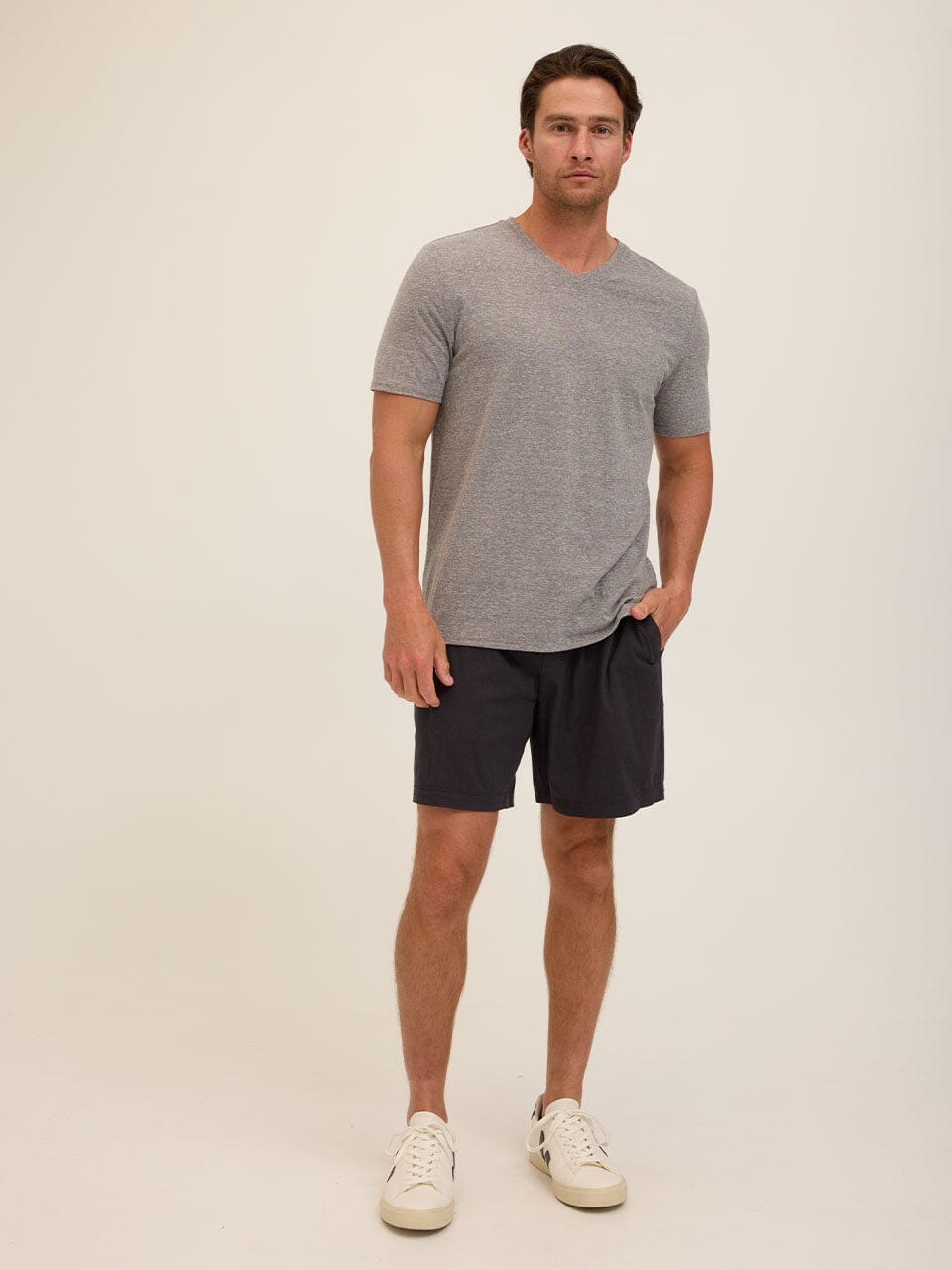 Men's Core Triblend Jersey V-Neck Tee in Heathered Grey