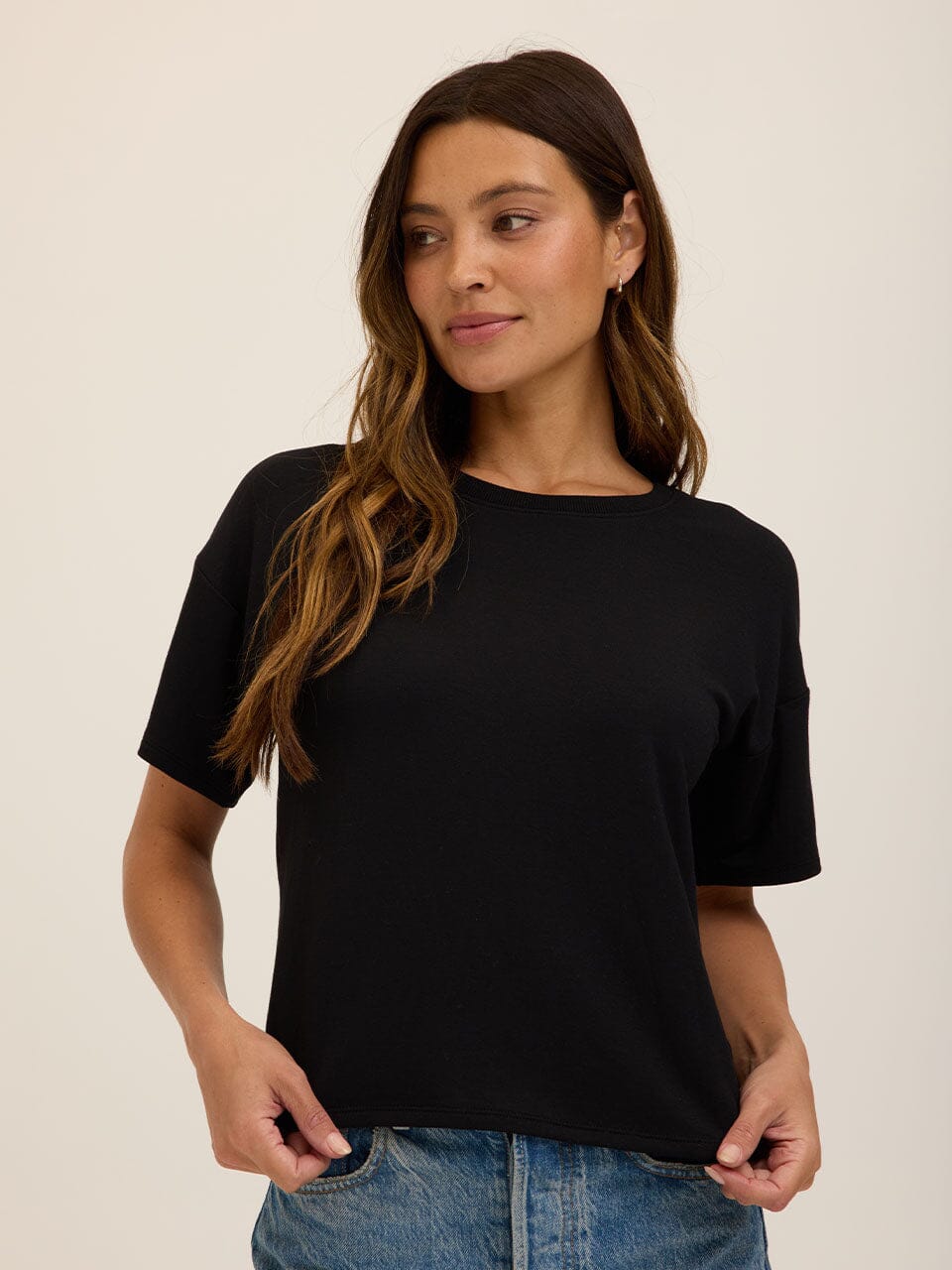 Core Modal Terry Crew Neck Tee in Black for Loungewear