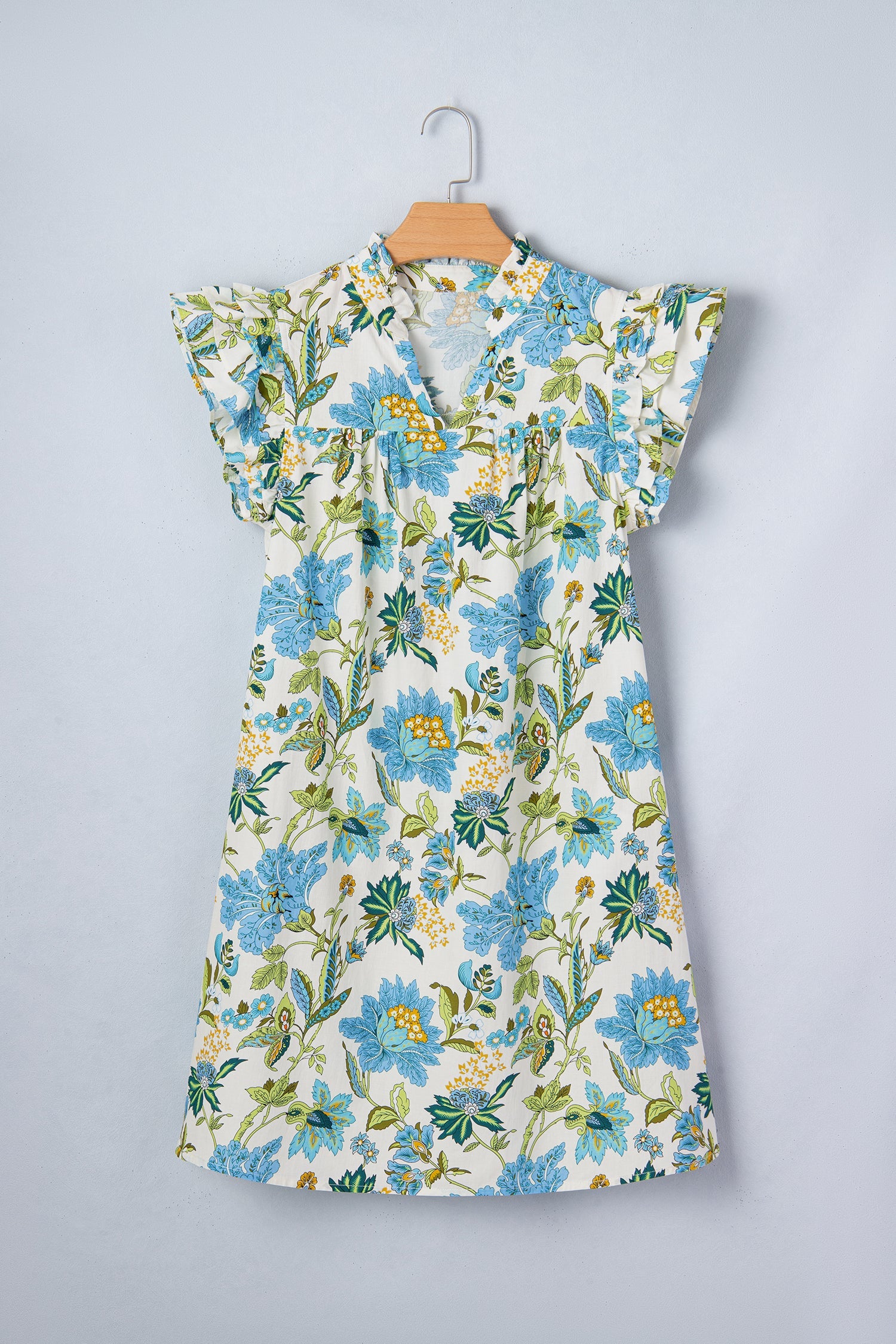 Floral Ruffle Short Sleeve V-Neck Mini Dress