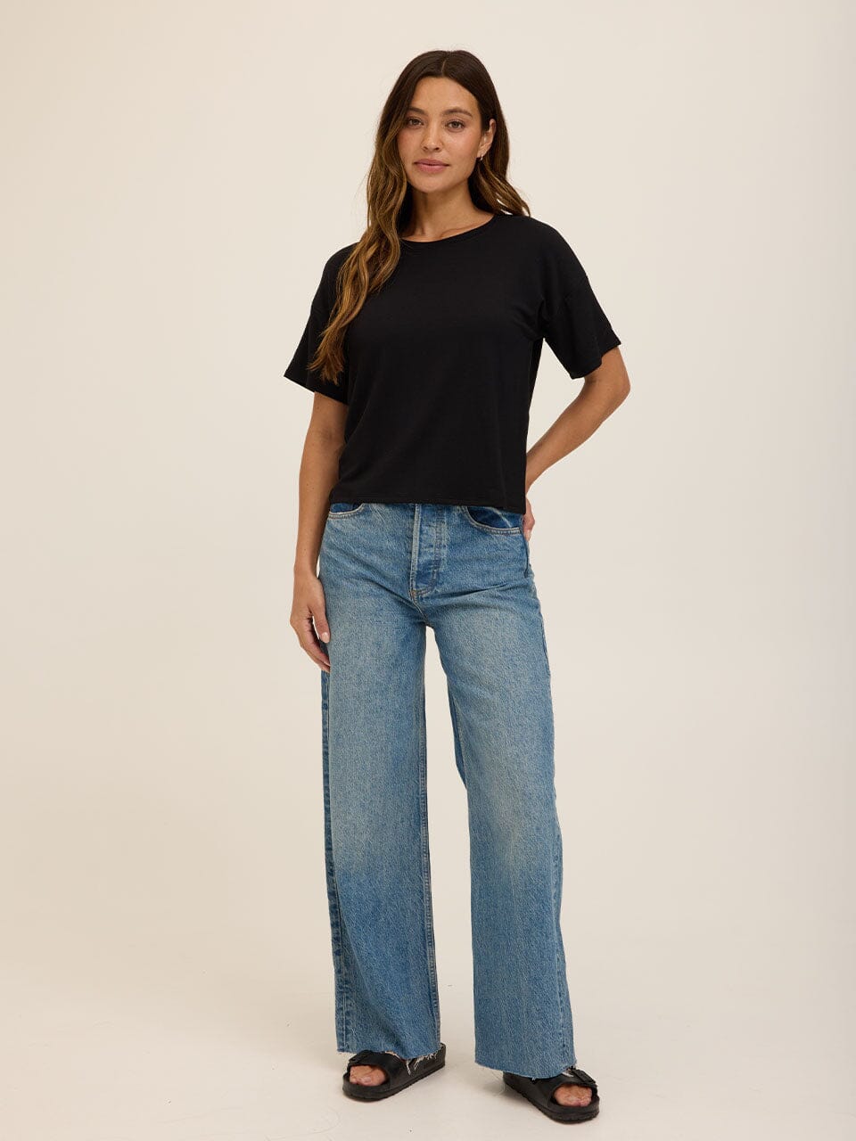 Core Modal Terry Crew Neck Tee in Black for Loungewear