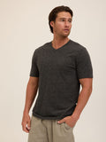 Close up of Men's Core Triblend V-Neck T-Shirt in soft, lightweight jersey fabric