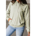 Green Checkered Print Kangaroo Pocket Drawstring Hoodie