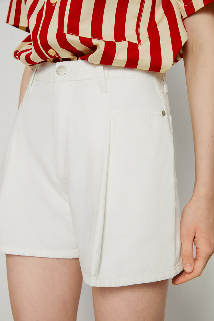 Light Blue Pleated Short Jeans for All