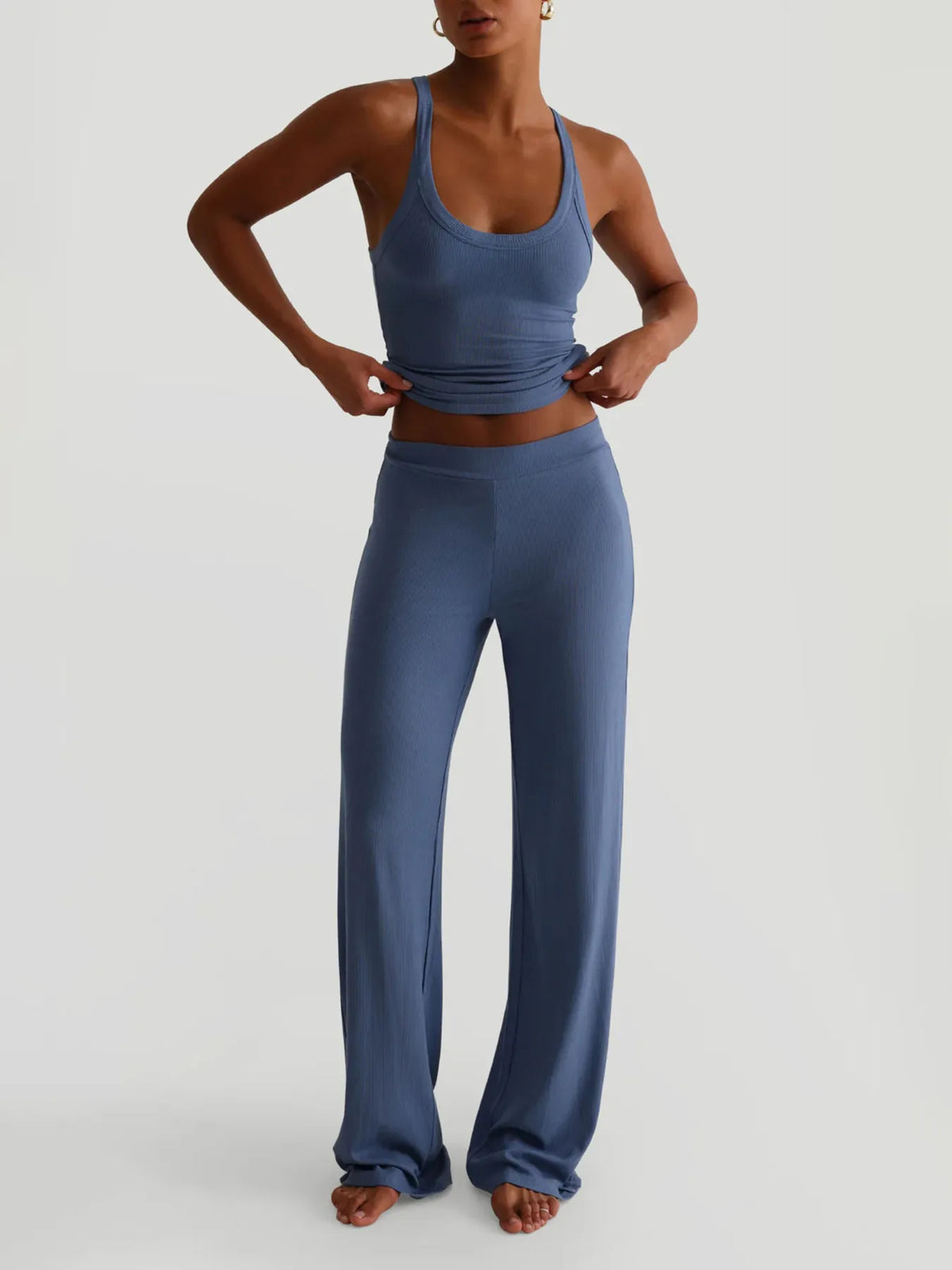 Ribbed Tank and High-Waisted Pants Active Set