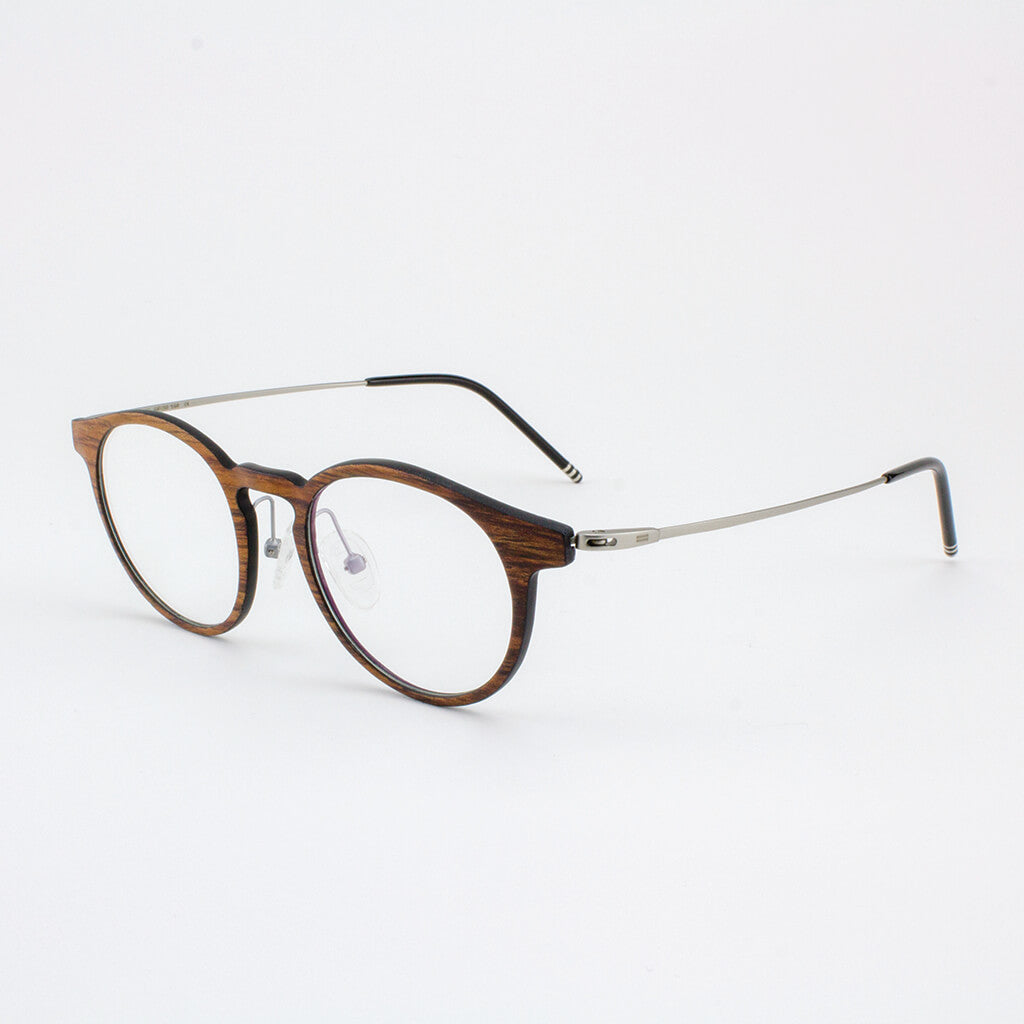 Marion Featherlight Titanium & Wood Eyeglasses - Brown and Silver