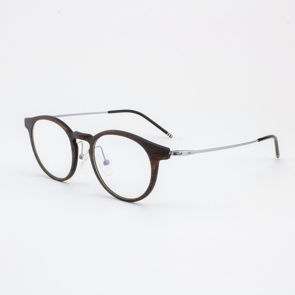 Marion Featherlight Titanium & Wood Eyeglasses - Brown and Silver