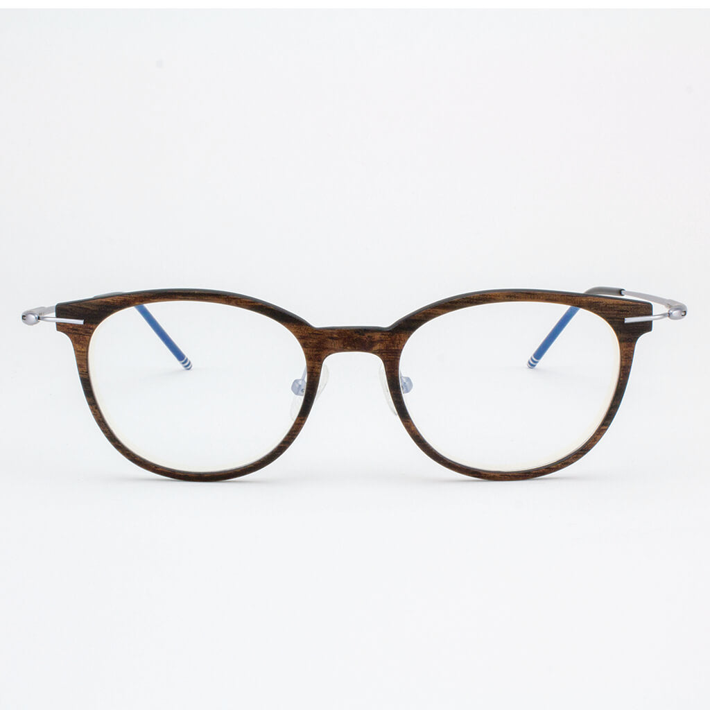 Pinellas titanium and wood minimalist eyeglasses in brown and silver