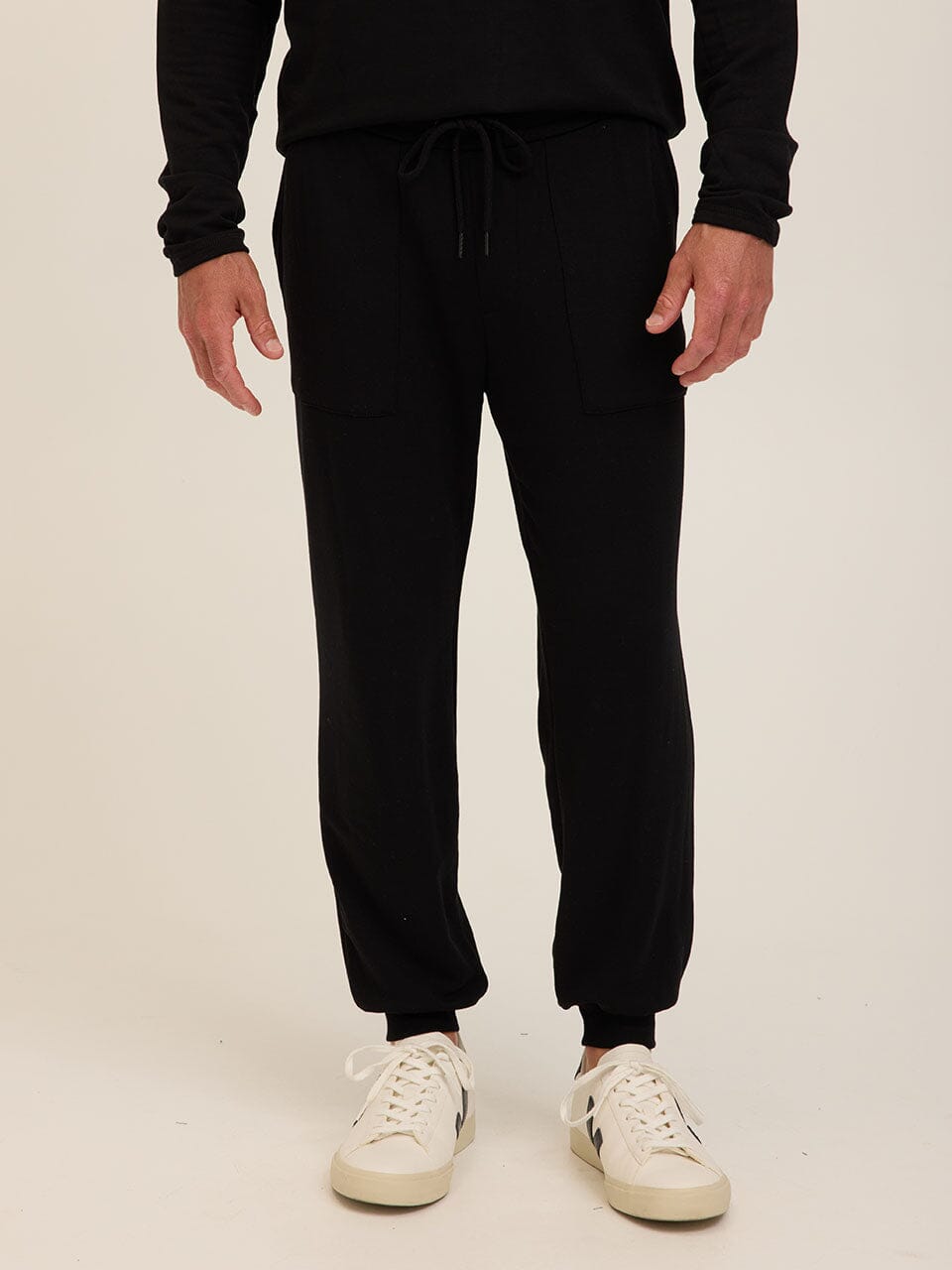 Men's Core Feather Fleece Jogger - Black Minimalist Lounge Pants