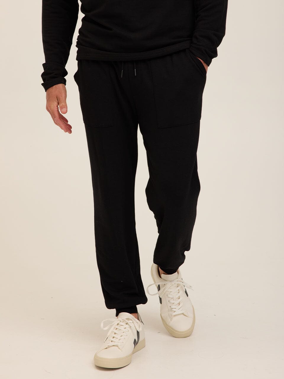 Men's Core Feather Fleece Jogger - Black Minimalist Lounge Pants