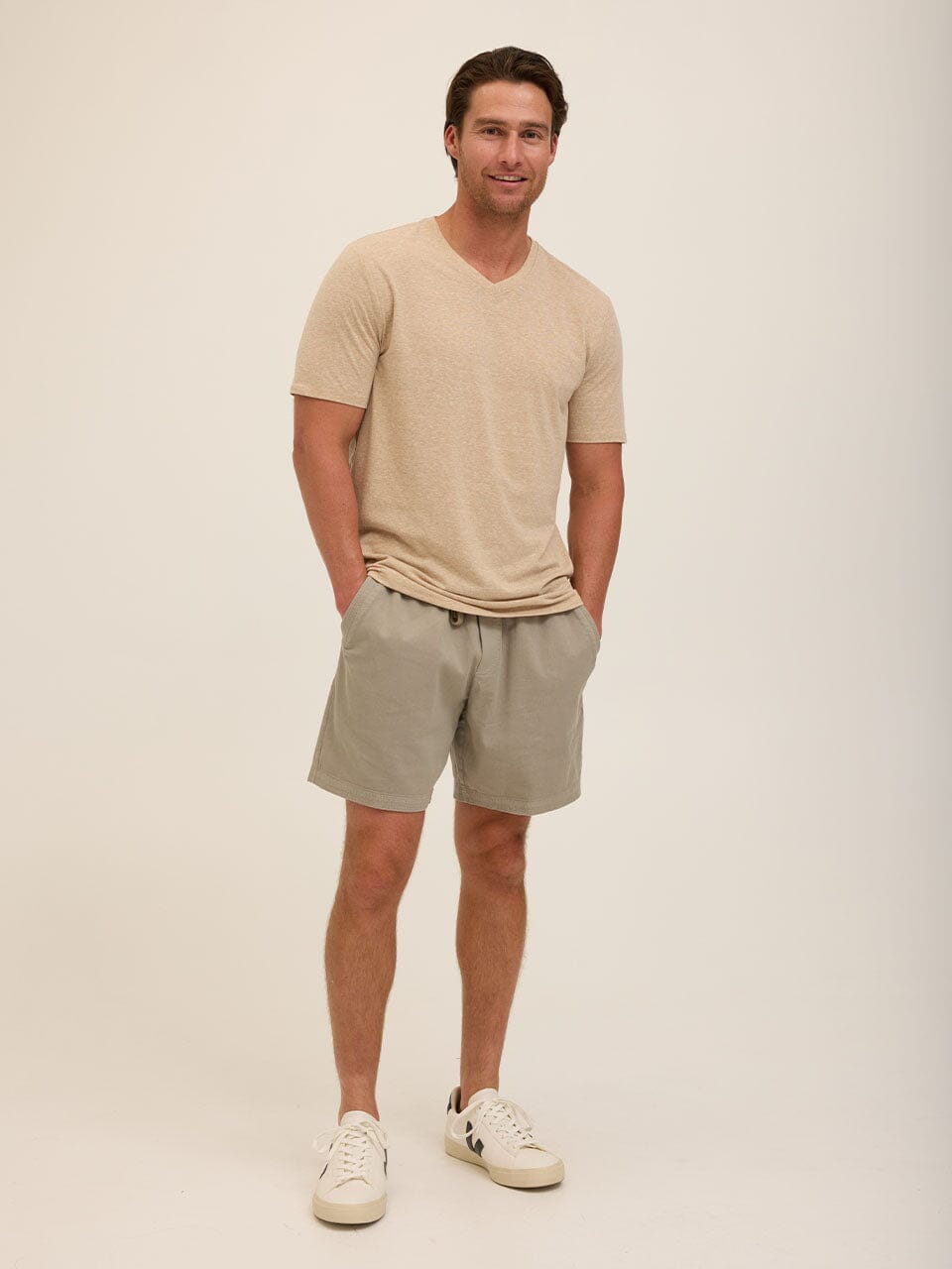 Men's Core Triblend Jersey V-Neck Tee in Beige and Tan