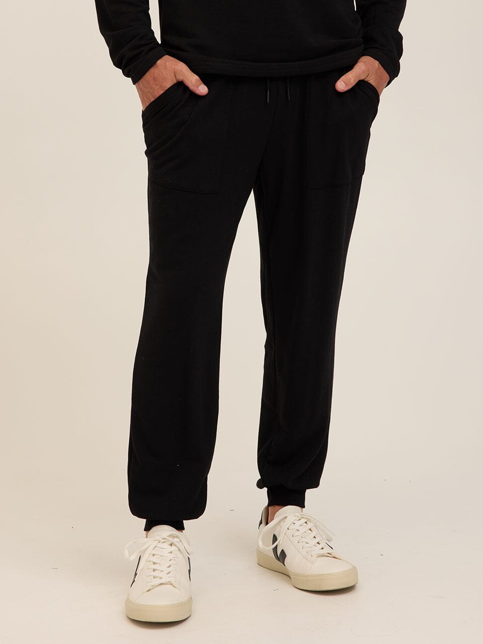 Men's Core Feather Fleece Jogger - Black Minimalist Lounge Pants