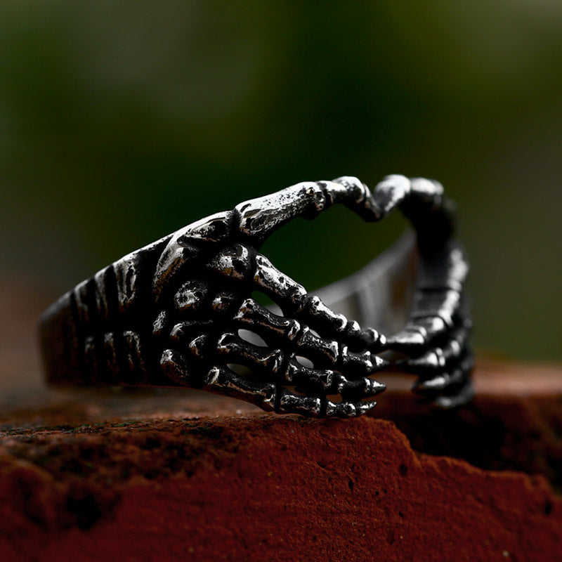 Stainless Steel Skull Hand Bone Heart Ring