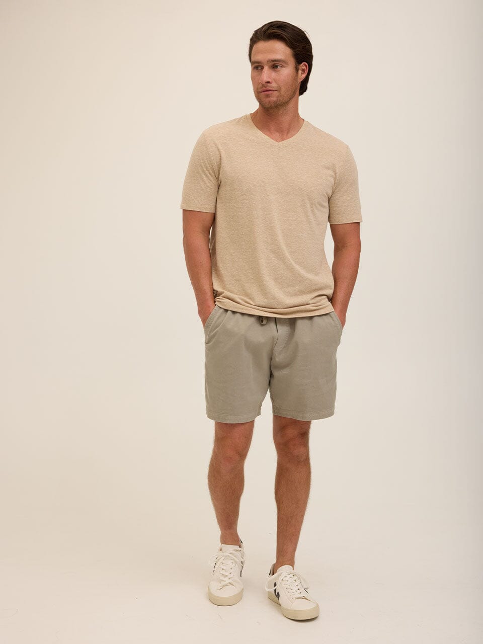 Men's Core Triblend Jersey V-Neck Tee in Beige and Tan