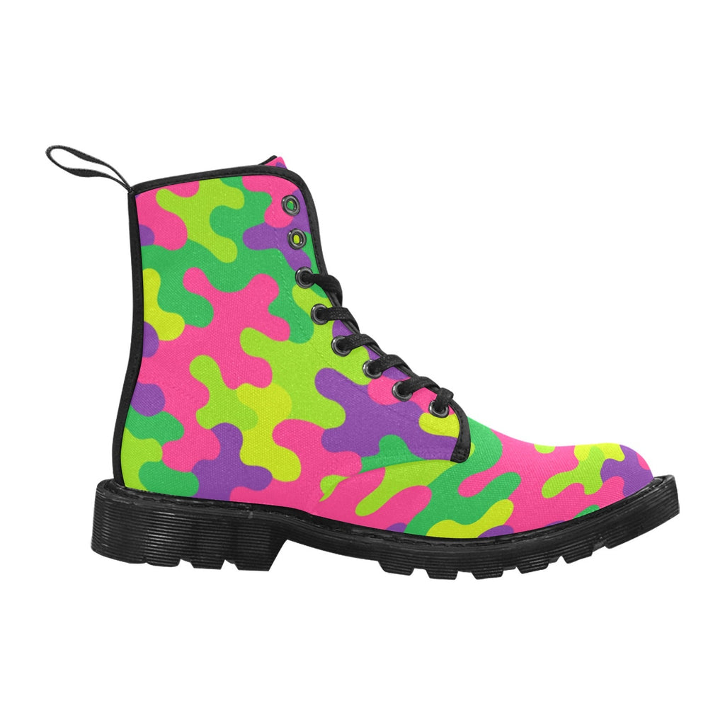 Women's Neon Rainbow Camo Lace-Up Combat Boots - Image 2