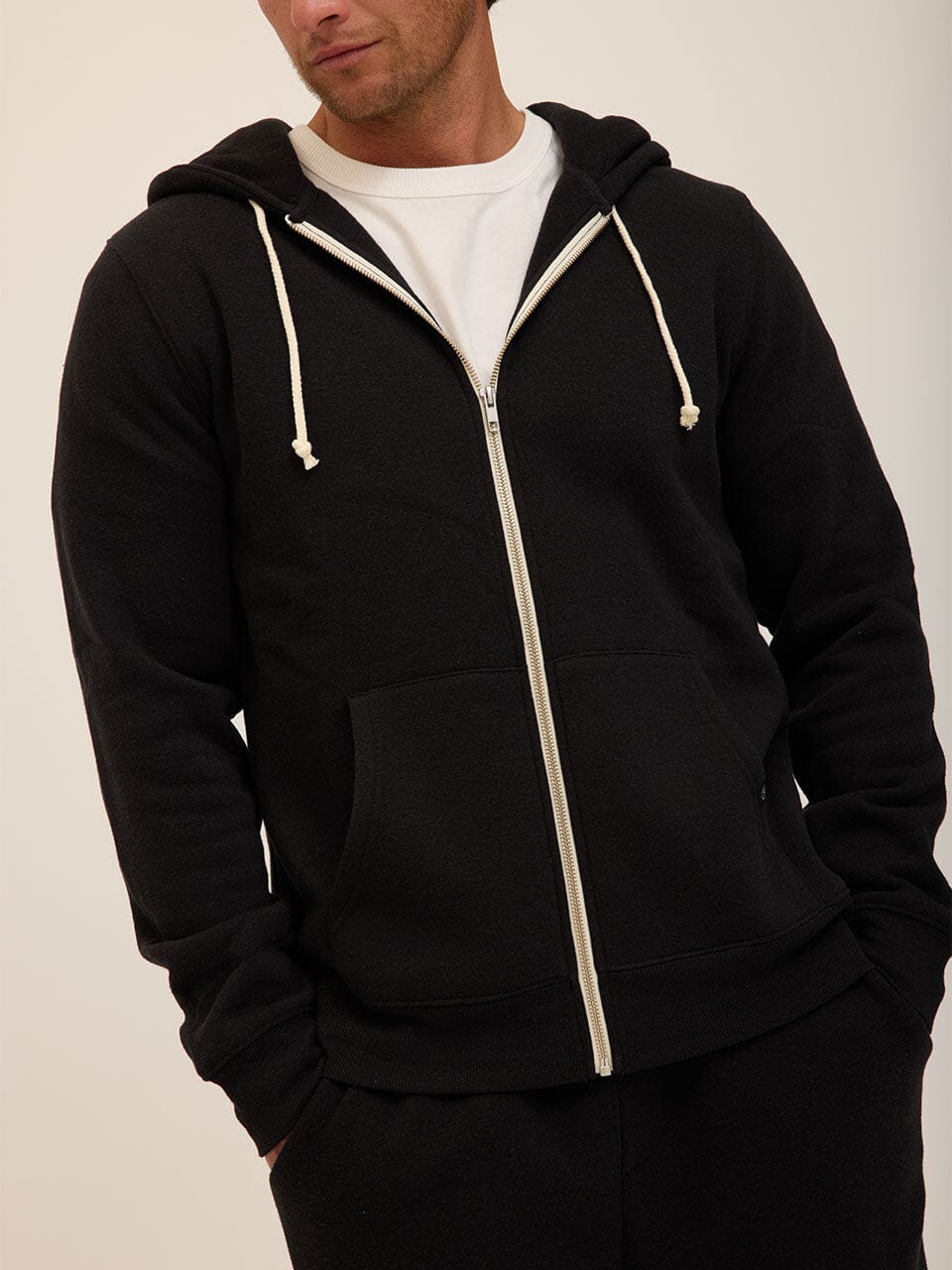 Men's Core Triblend Fleece Zip Hoodie in black and off-white