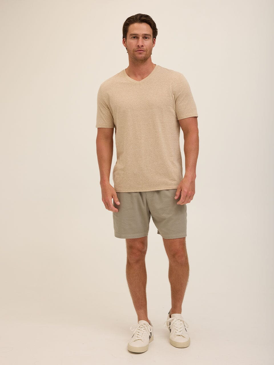 Men's Core Triblend Jersey V-Neck Tee in Beige and Tan